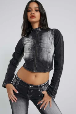 Jaded London *24/7 Ruched Front Denim Jacket