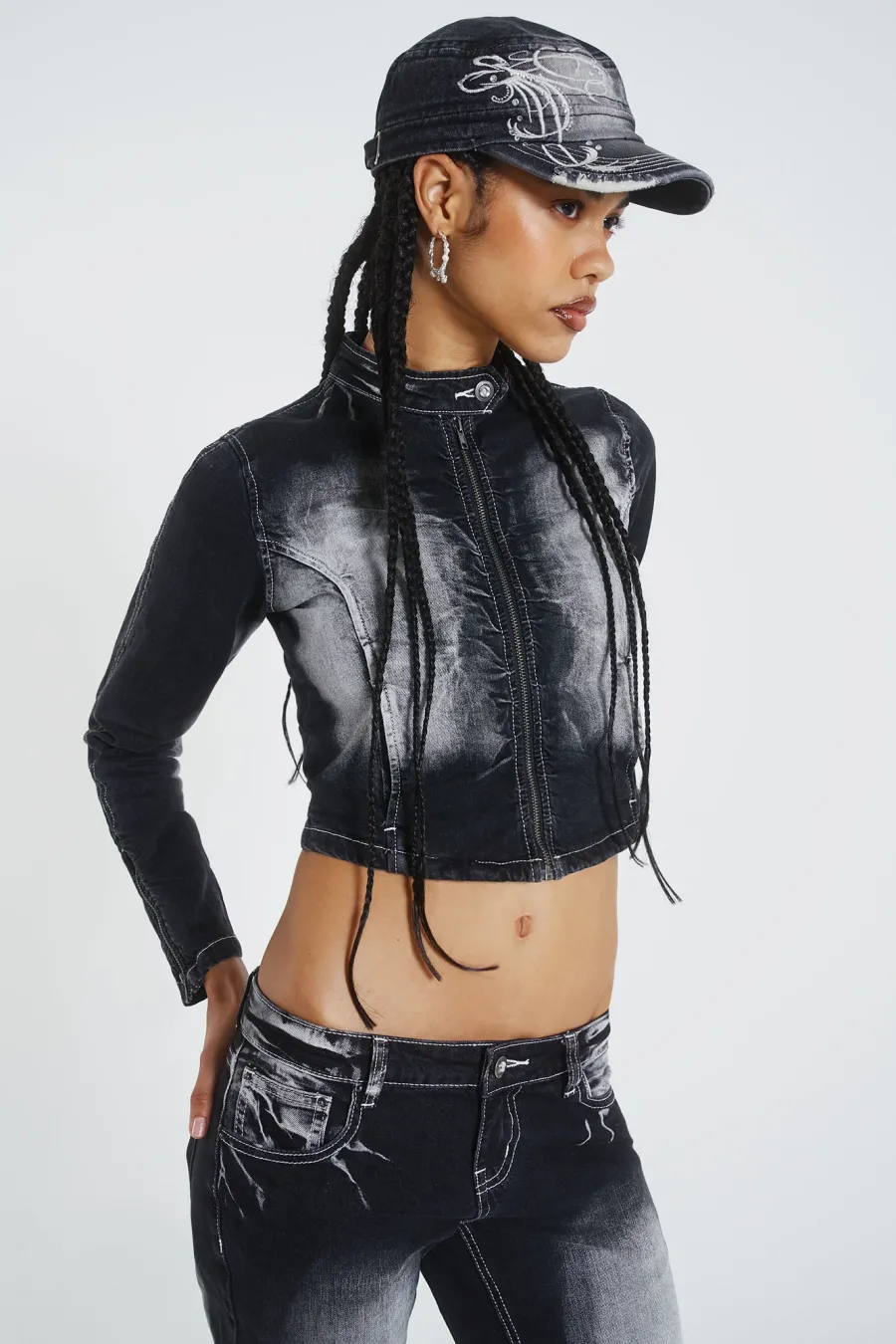 Jaded London *24/7 Ruched Front Denim Jacket