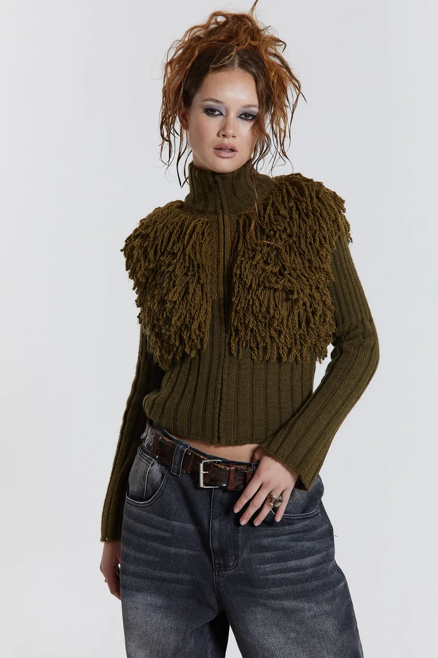 Jaded London Knitwear*Alder Loop Knit Zip Up Jacket