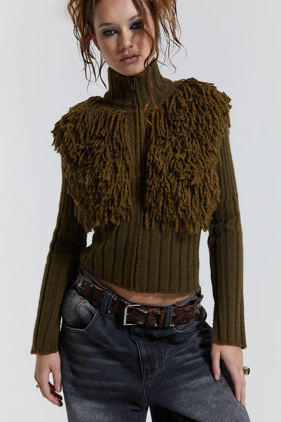 Jaded London Knitwear*Alder Loop Knit Zip Up Jacket