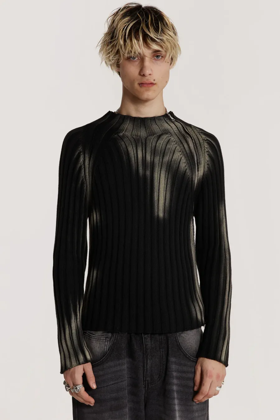 Jaded London Knitwear*Black Luster Asymmetric Knit
