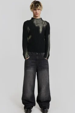 Jaded London Knitwear*Black Luster Asymmetric Knit