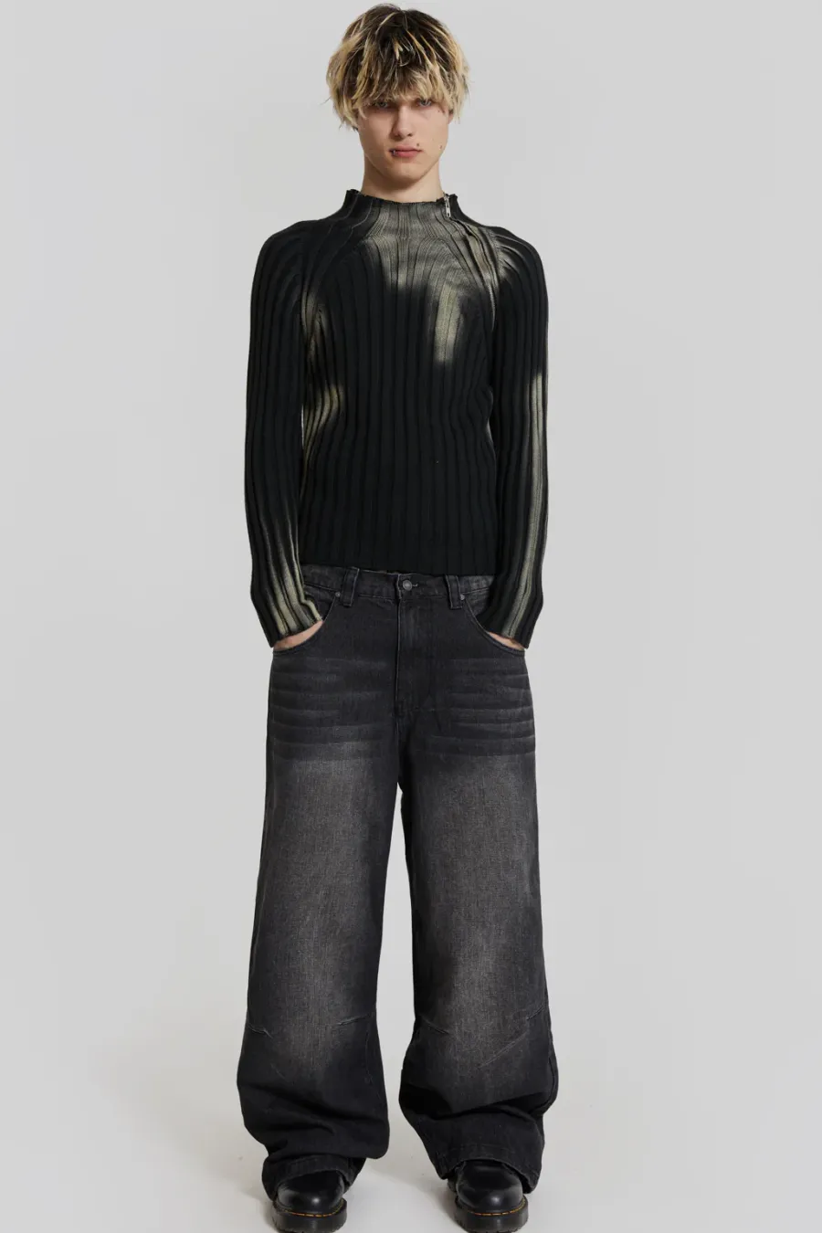 Jaded London Knitwear*Black Luster Asymmetric Knit