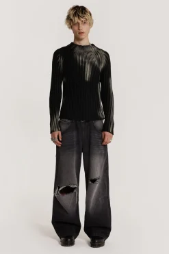 Jaded London Knitwear*Black Luster Asymmetric Knit