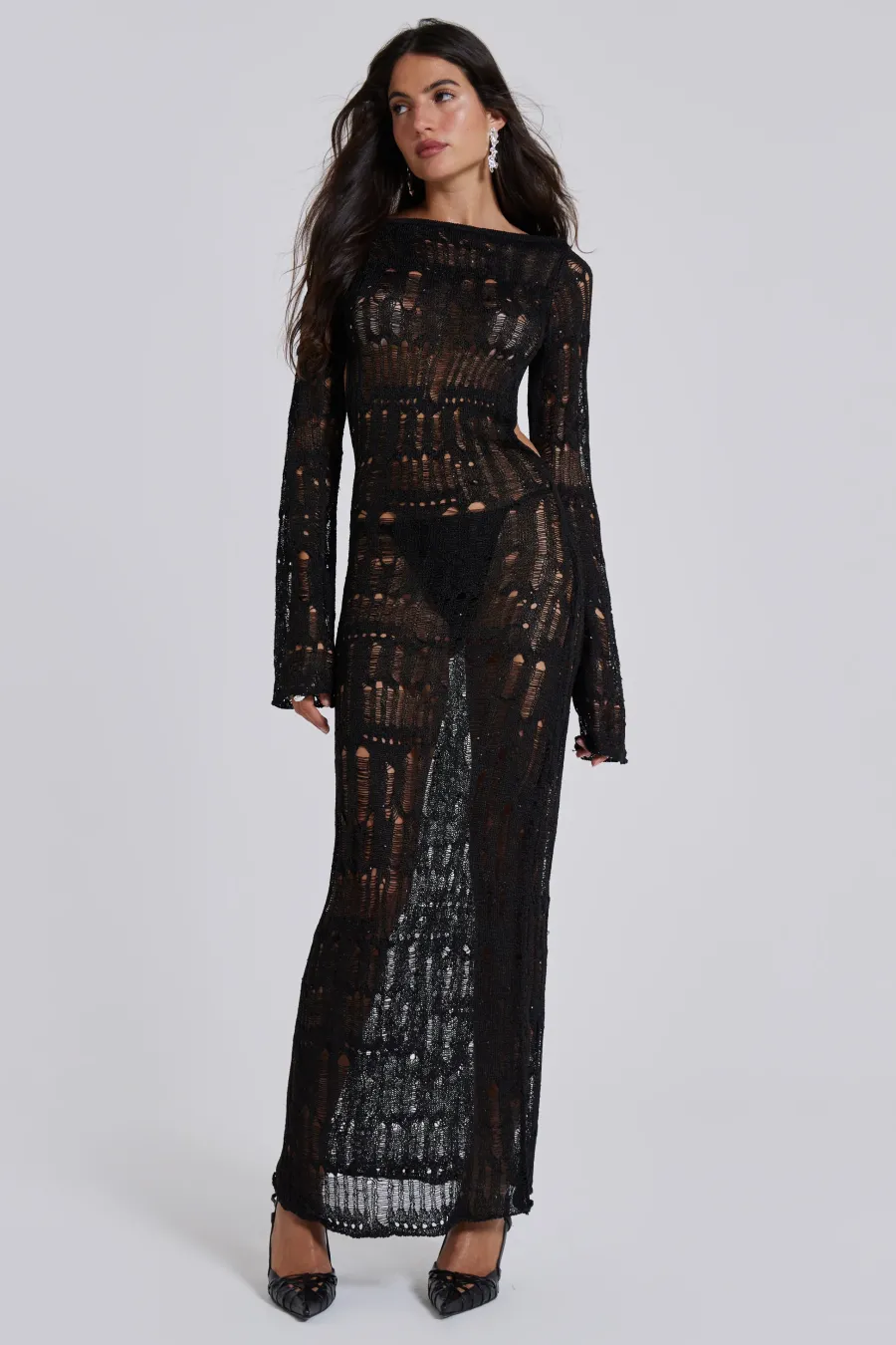 Jaded London Knitwear*Black Metallic Umbra Maxi Dress