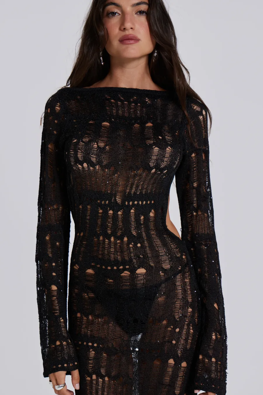 Jaded London Knitwear*Black Metallic Umbra Maxi Dress