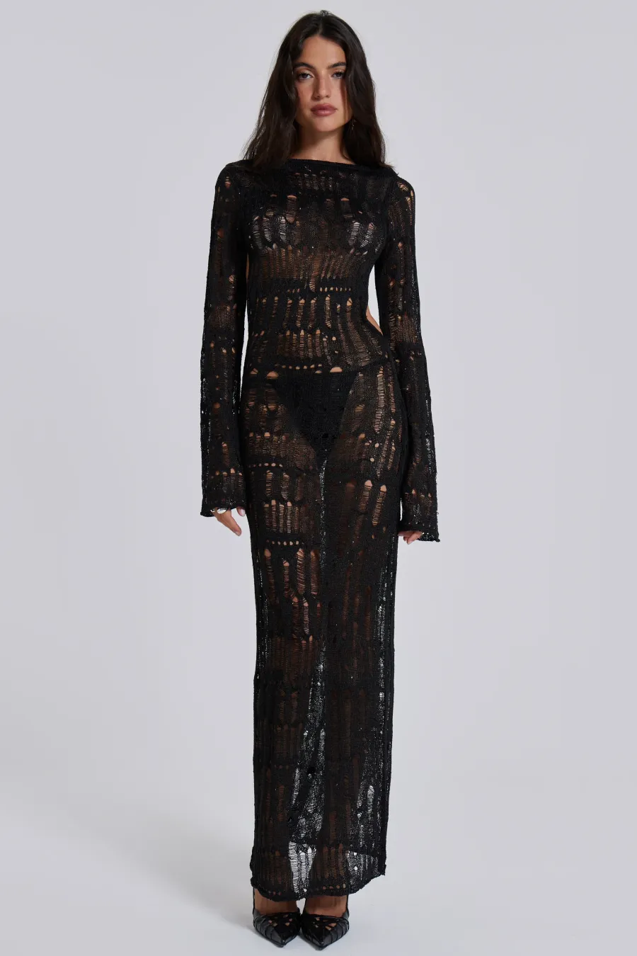 Jaded London Knitwear*Black Metallic Umbra Maxi Dress