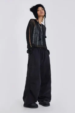 Jaded London Trousers*Black Parachute Cargo Pants