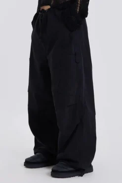 Jaded London Trousers*Black Parachute Cargo Pants