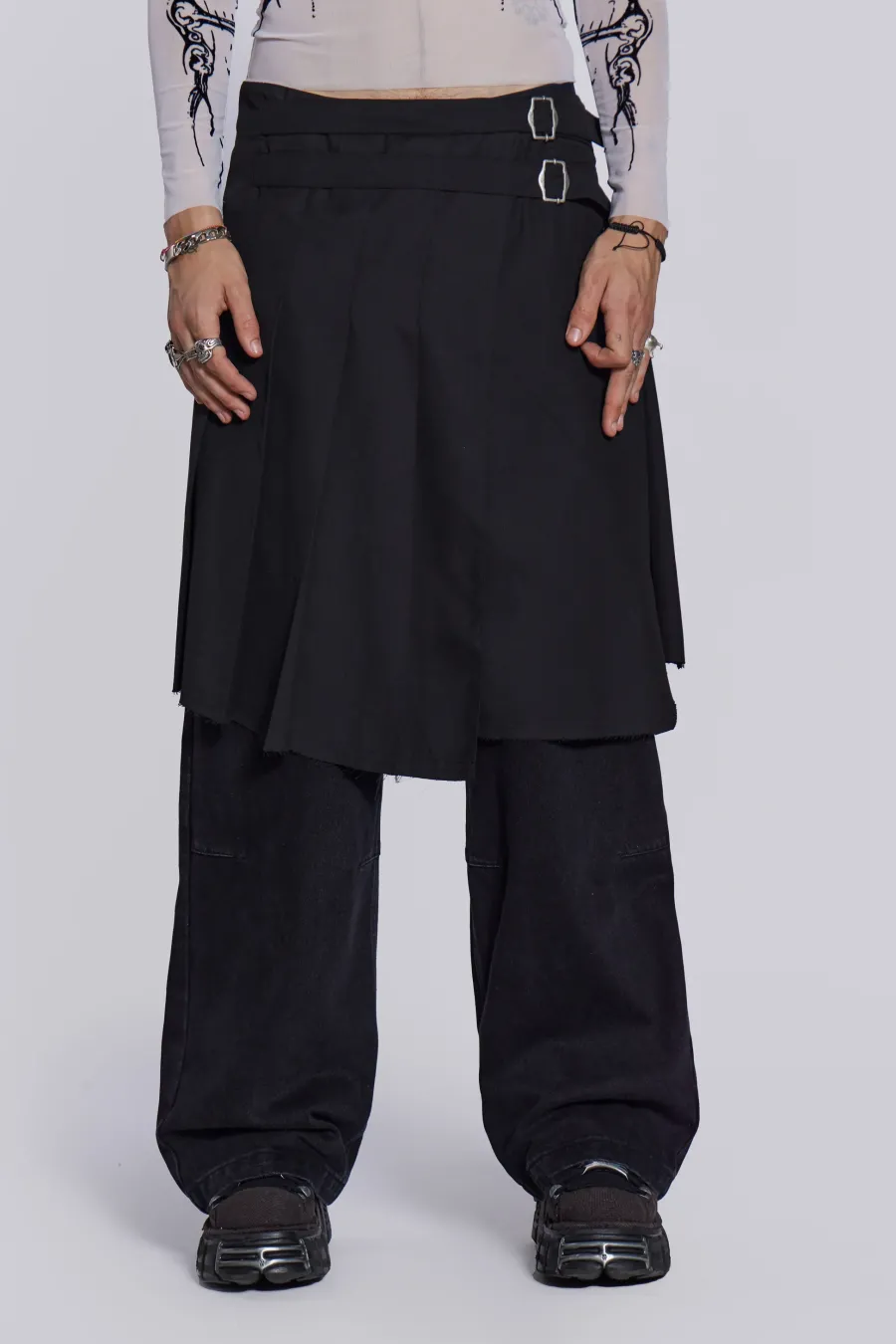 Jaded London Kilts*Black Steel Pleated Skirt