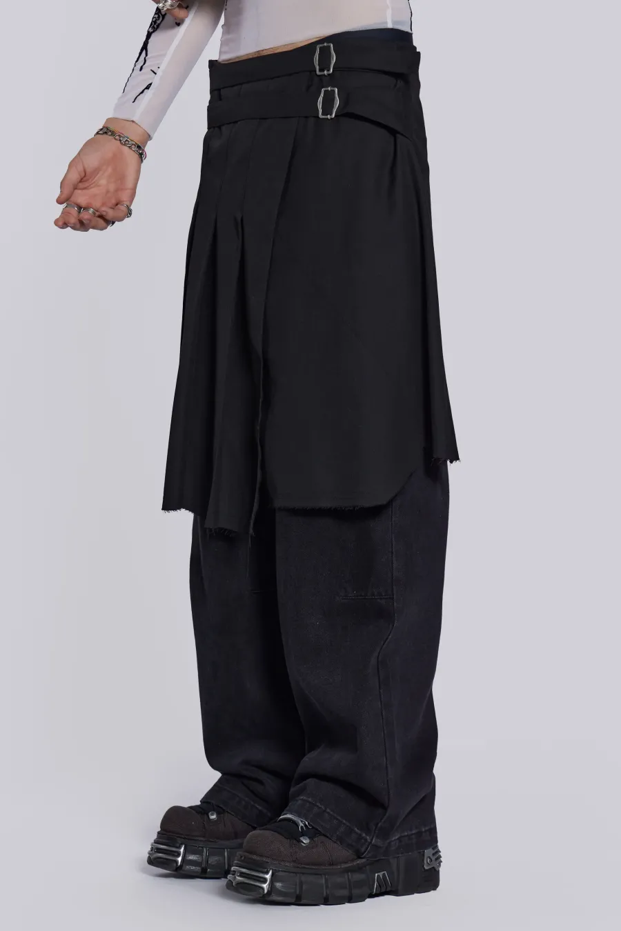 Jaded London Kilts*Black Steel Pleated Skirt