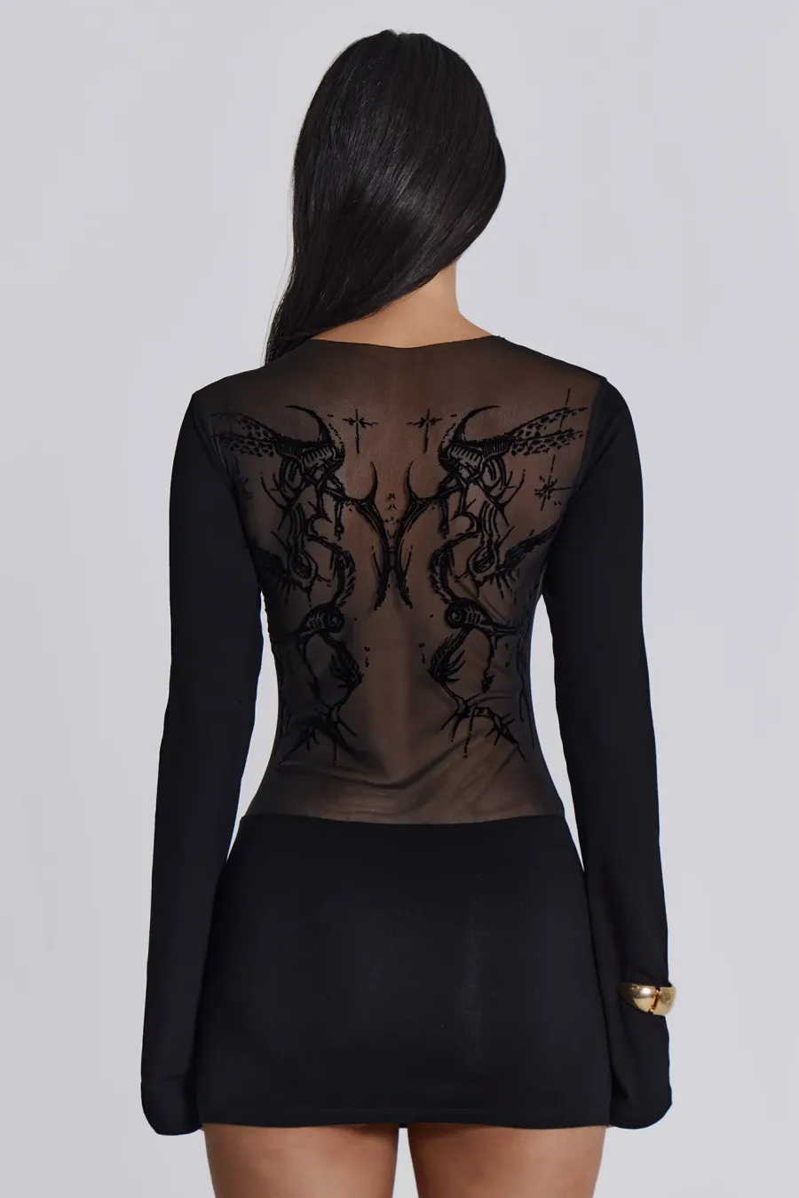 Jaded London Mini Dresses*Black Wings Mesh Dress