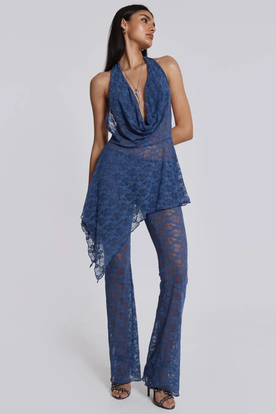 Jaded London Mini Dresses*Blue Riva Lace Co-Ord Set