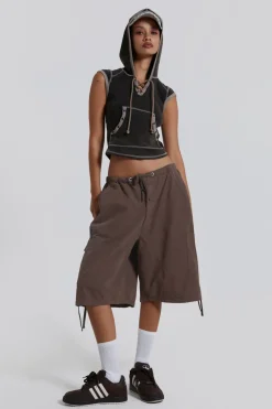 Jaded London Parachute Pants*Brown Parachute Cargo Shorts