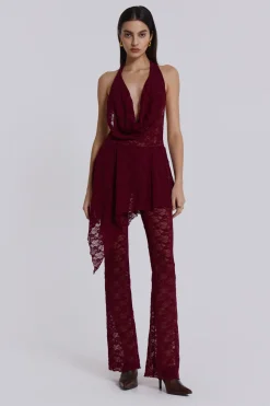 Jaded London Mini Dresses*Burgundy Riva Lace Co-Ord Set