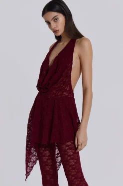 Jaded London Mini Dresses*Burgundy Riva Lace Co-Ord Set