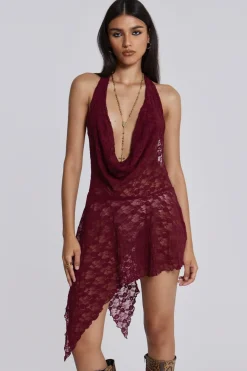 Jaded London Mini Dresses*Burgundy Riva Lace Co-Ord Set