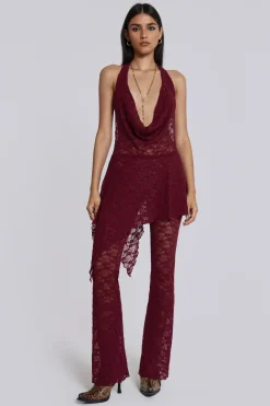 Jaded London Mini Dresses*Burgundy Riva Lace Co-Ord Set