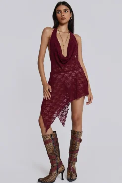 Jaded London Mini Dresses*Burgundy Riva Lace Co-Ord Set