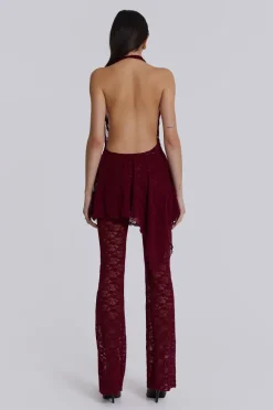 Jaded London Mini Dresses*Burgundy Riva Lace Co-Ord Set