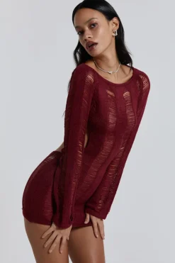 Jaded London Mini Dresses*Burgundy Umbra Mini Dress