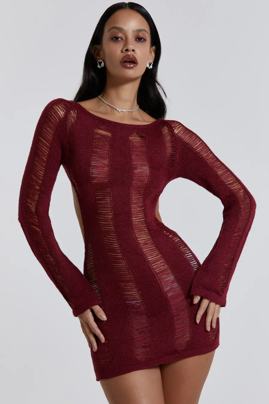 Jaded London Mini Dresses*Burgundy Umbra Mini Dress