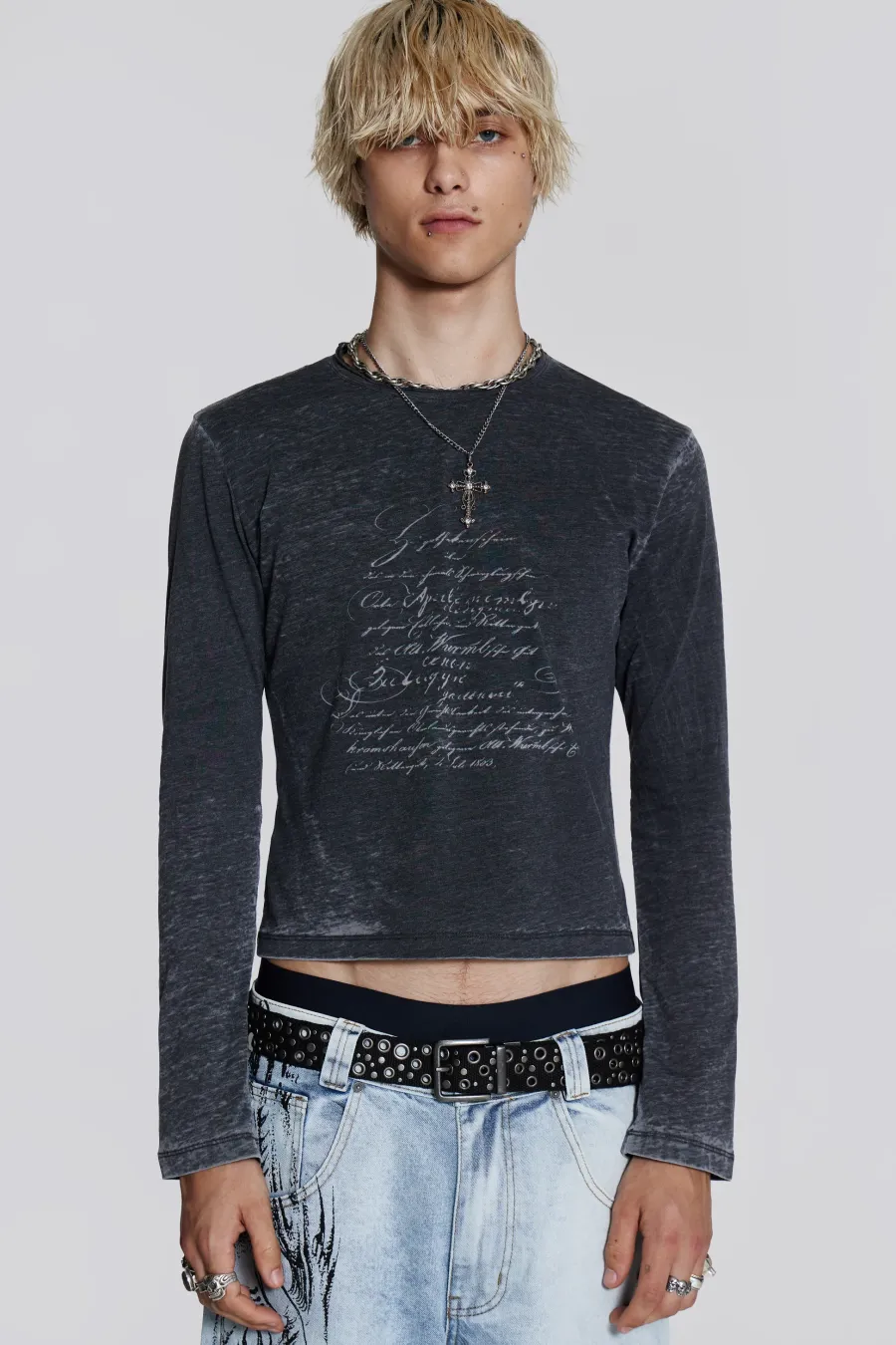 Jaded London T-Shirts*Burnout Script Long Sleeve Tee