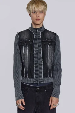 Jaded London Knitwear*Cage Denim Knit Track Top