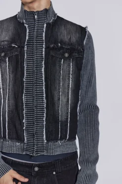 Jaded London Knitwear*Cage Denim Knit Track Top