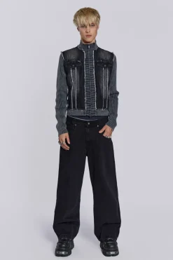 Jaded London Knitwear*Cage Denim Knit Track Top