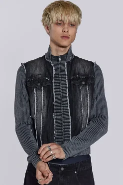 Jaded London Knitwear*Cage Denim Knit Track Top