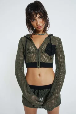 Jaded London *Caldera Khaki Crochet Micro Mini Skirt