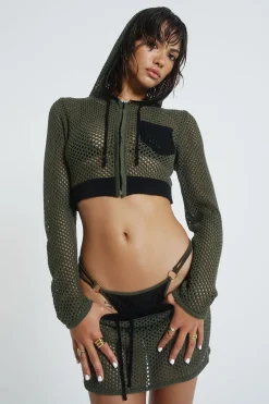 Jaded London *Caldera Khaki Crochet Micro Mini Skirt