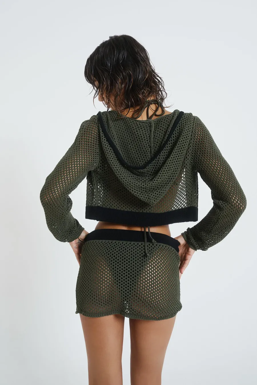 Jaded London Beach Skirts*Caldera Khaki Crochet Micro Mini Skirt