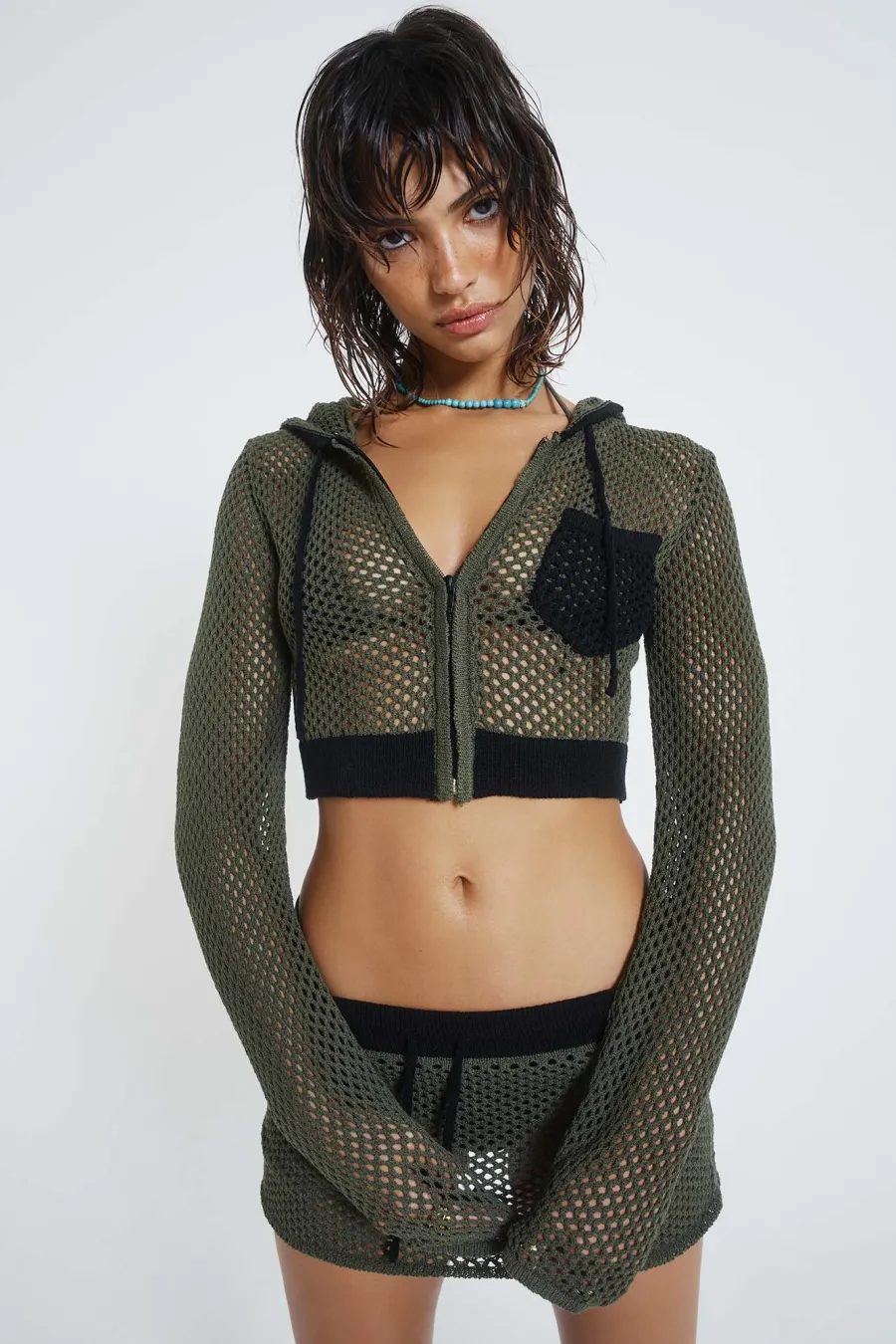 Jaded London Beach Skirts*Caldera Khaki Crochet Micro Mini Skirt