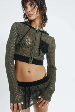 Jaded London Beach Skirts*Caldera Khaki Crochet Micro Mini Skirt