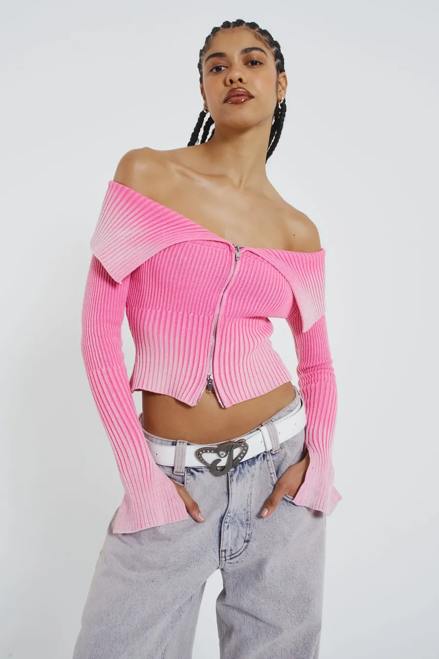 Jaded London Knitwear*Candy Pink Tribeca Knitted Top