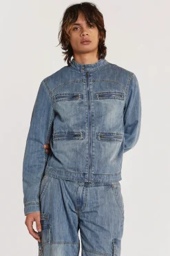 Jaded London *Chambray Denim Moto Jacket