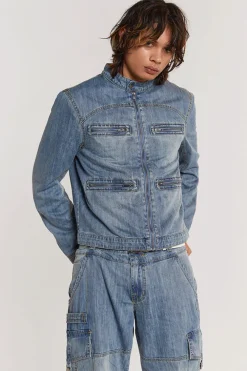 Jaded London *Chambray Denim Moto Jacket