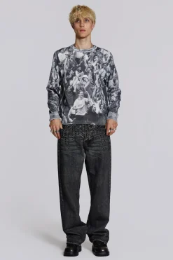 Jaded London Knitwear*Crowd Print Jumper