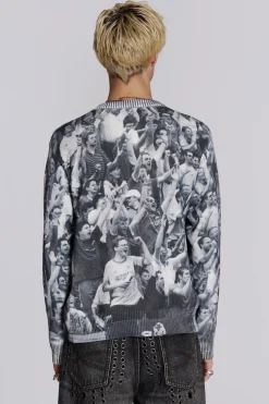Jaded London Knitwear*Crowd Print Jumper