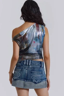 Jaded London Crop Tops*Dare To Drape Top In Cosmic Silver