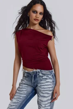 Jaded London Crop Tops*Dare To Drape Top In Red Wine