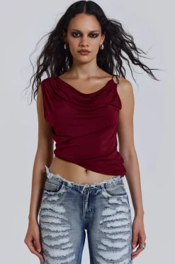 Jaded London Crop Tops*Dare To Drape Top In Red Wine
