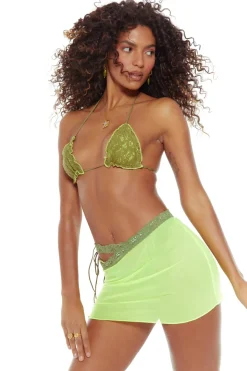 Jaded London Mini Skirts*Dream In Lace Lime Mesh Mini Skirt