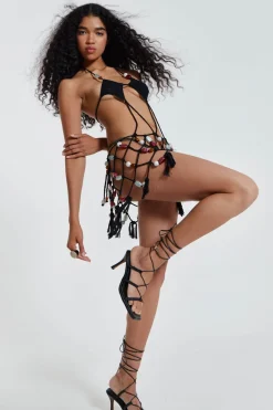 Jaded London Beach Dress*Dusk Macrame Mini Dress With Beaded Trim