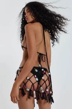 Jaded London Beach Dress*Dusk Macrame Mini Dress With Beaded Trim