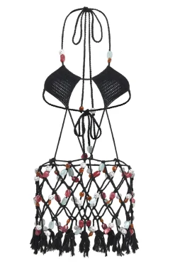 Jaded London Beach Dress*Dusk Macrame Mini Dress With Beaded Trim