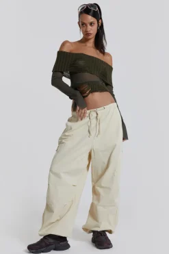 Jaded London Trousers*Ecru Parachute Cargo Pants