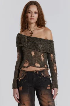 Jaded London Knitwear*Esra Laddered Knit Off The Shoulder Top